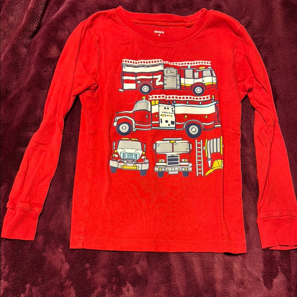Carter's Red Long Sleeve Tee with Vehicle Graphics
